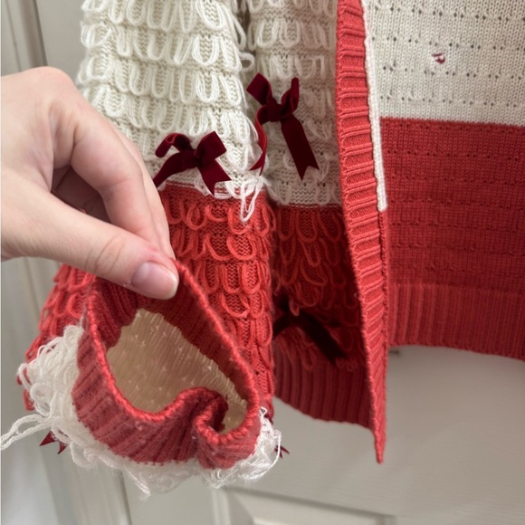 Mighty Fine Open front cropped cardigan 
Striped Cardigan with Scarlet Bows, M - Picture 2 of 10